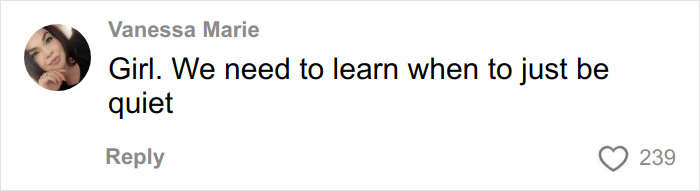 Comment from Vanessa Marie expressing frustration about knowing when to be quiet, related to backlash over Dollar Store items for Angel Tree haul.