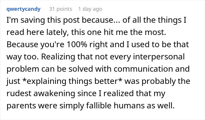 Reddit comment reflecting on patterns men in relationships follow and the challenges of interpersonal communication.