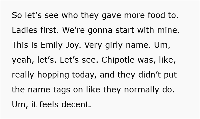 Text discussing testing if Chipotle gives more food on orders under male names versus female names.