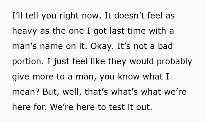 Text excerpt discussing belief that Chipotle gives more food with male names, testing portion size differences.