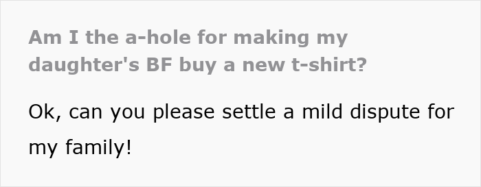 Text conversation about a guy wearing an inappropriate shirt as a dare during dinner with girlfriend&rsquo;s parents.