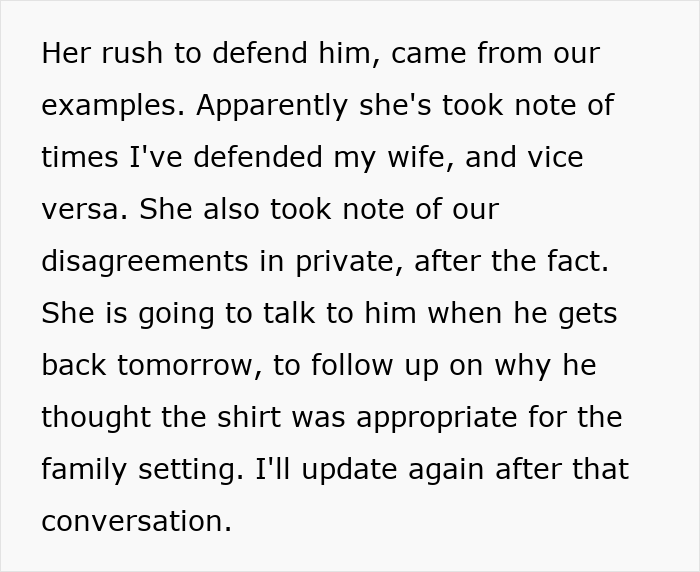 Text about a guy&rsquo;s inappropriate shirt worn as a dare to dinner with girlfriend&rsquo;s parents and the dad&rsquo;s reaction.