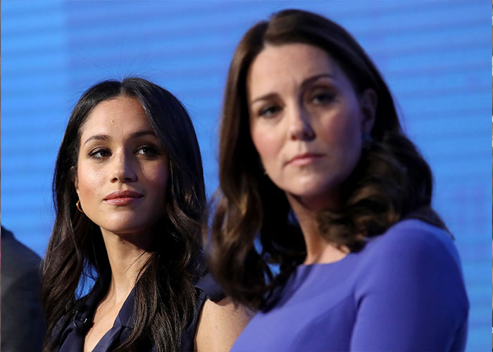 Meghan Markle and Kate Middleton pictured together, highlighting viral Meghan Markle evil stare compilation.