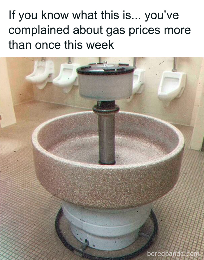 Old style communal wash basin in public restroom, a nostalgic image to make you feel old as heck.