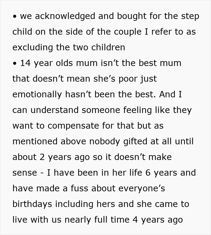 Text excerpt discussing feelings about favoritism and emotional challenges within family dynamics involving kids and mom.