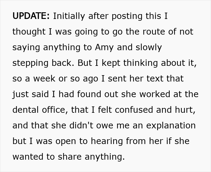 Text excerpt explaining a woman who lies about her career for 10 years, creating wild stories to cover it up.