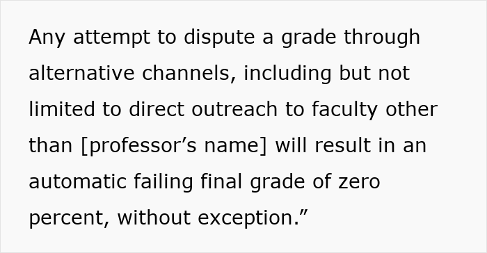 Text of professor's strict phone rule policy warning students of automatic failing grades causing students to push back