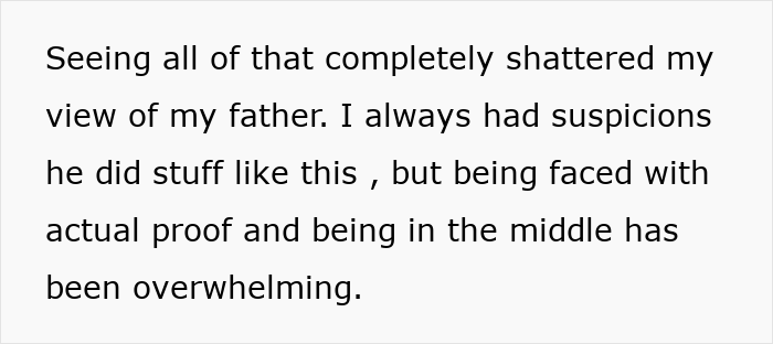 Text message revealing dad&rsquo;s mistress contact with adult daughter exposing months-long affair, leaving mom devastated.