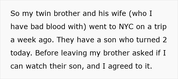 Text describing a mom of 6 feeling stressed and overwhelmed while babysitting her brother&rsquo;s son after he blocks her number.
