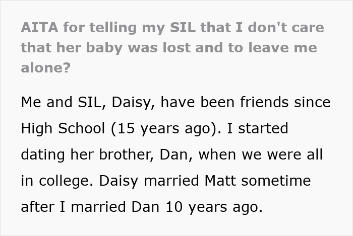 Text excerpt about a sister-in-law turning her back during grief and returning the same favor years later.