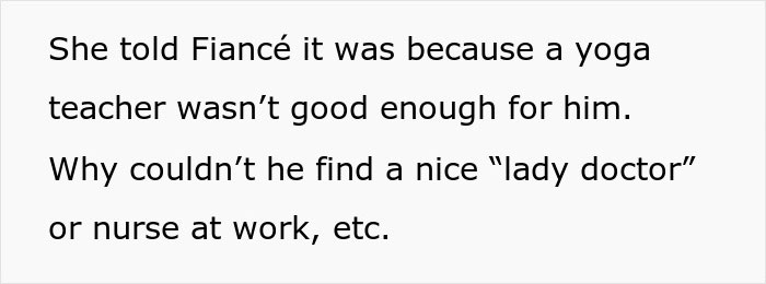 Text describing a woman hiding her finances from her mother-in-law and conflict over being a yoga teacher.