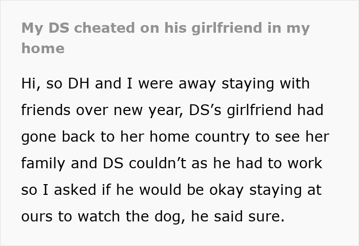 Text excerpt about a mom discovering her son is cheating on his girlfriend and considering telling her.