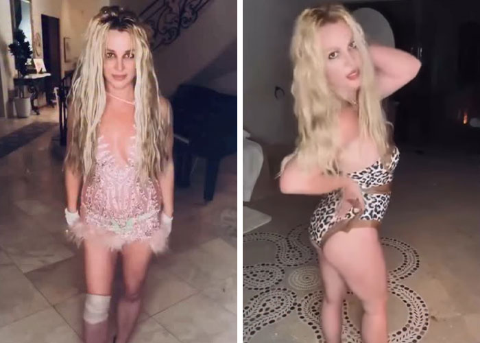 Britney Spears posing in two outfits amid backlash after saying she will never perform in the U.S. again