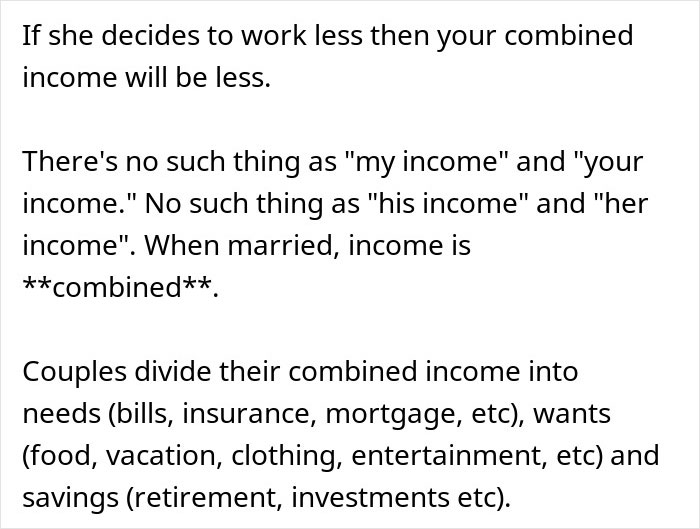 Text explaining combined income in marriage and how couples divide income into needs, wants, and savings.