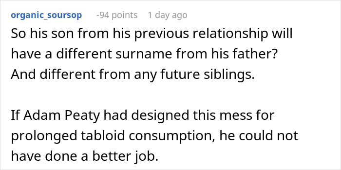 Commenter discussing Adam Peaty&rsquo;s name change and family surname differences after controversial wedding to Gordon Ramsay&rsquo;s daughter.