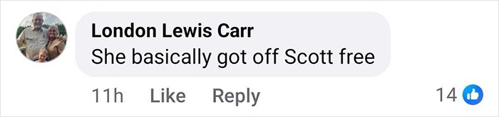 Comment by London Lewis Carr saying she basically got off Scott free in a social media thread about bold texts from teacher to student. Comment by London Lewis Carr saying she basically got off Scott free in a social media thread about bold texts from teacher to student.