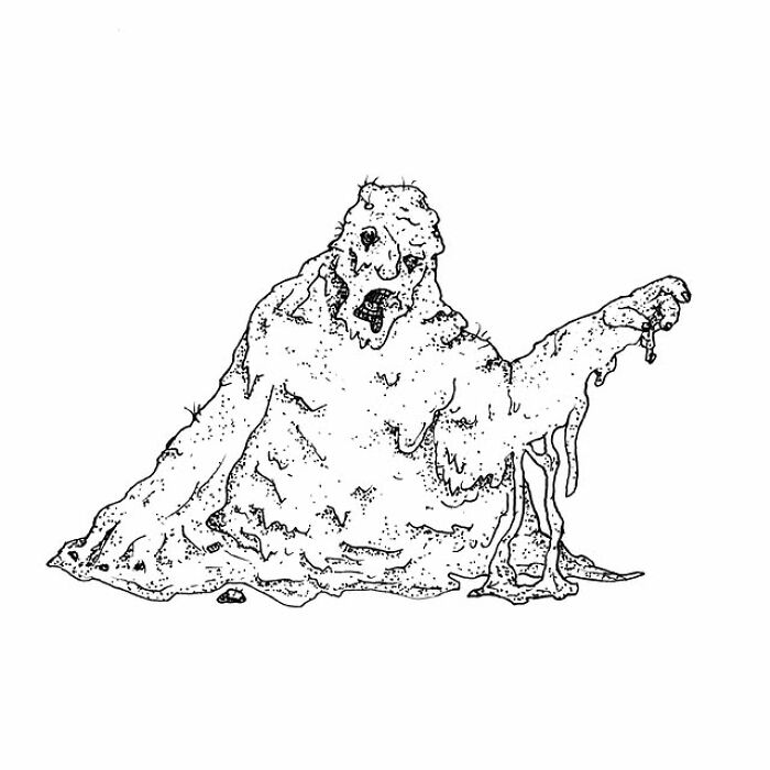 Ink drawing of a melting monster creature, part of a visual pun series by an artist creating art every day for 31 days.