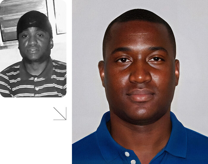 Side-by-side images showing AI predicted how a missing person would look today to aid in finding them.