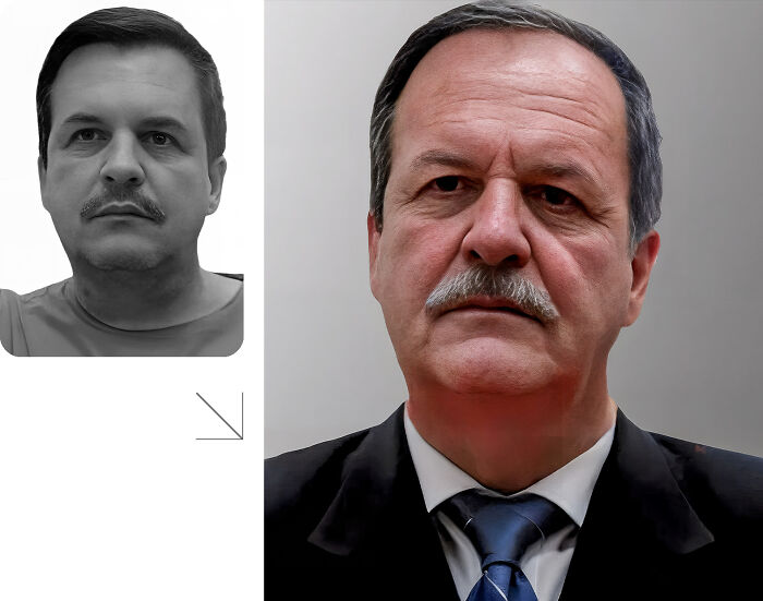 AI prediction showing how a missing person might look today with updated facial features and aging effects.