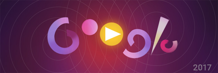 Colorful Google Doodle logo with a play button, representing popular Google Doodle games and interactive internet history.