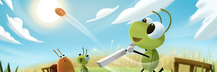 Google Doodle games featuring animated characters playing cricket in a sunny outdoor setting celebrating internet history.
