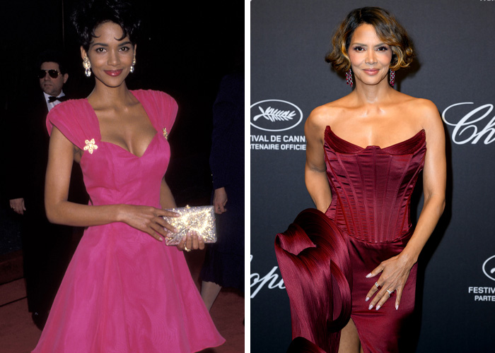 Famous woman in elegant gowns at events, showcasing timeless beauty and staying forever young over the years.