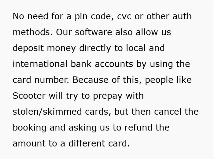 Text about laundering attempts and hotel receptionist, highlighting scammer's failed money laundering with stolen card details.