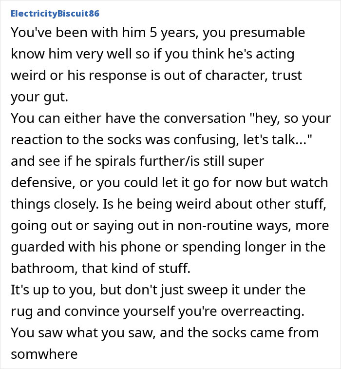 Man tries to convince girlfriend he didn&rsquo;t cheat while fancy designer socks in their home suggest otherwise.