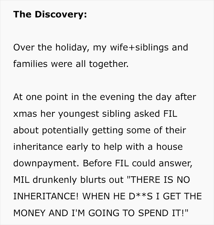 Screenshot of article text about Greedy Mom angrily claiming she will get the inheritance money after dad reveals plans
