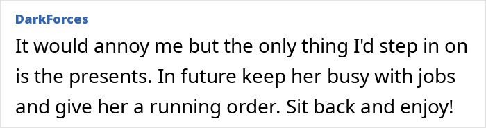 Comment discussing strategies to handle a guest mom taking control at a b-day party and rearranging food.