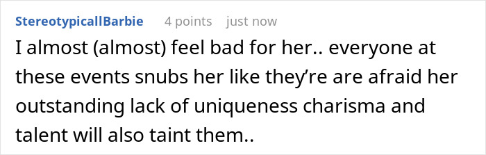 Comment about celebrities snubbing Kylie Jenner at events, highlighting her perceived lack of charisma and talent.