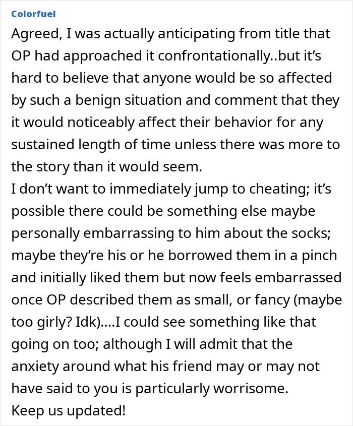 Man tries to convince girlfriend he didn&rsquo;t cheat while fancy designer socks in their home suggest otherwise.