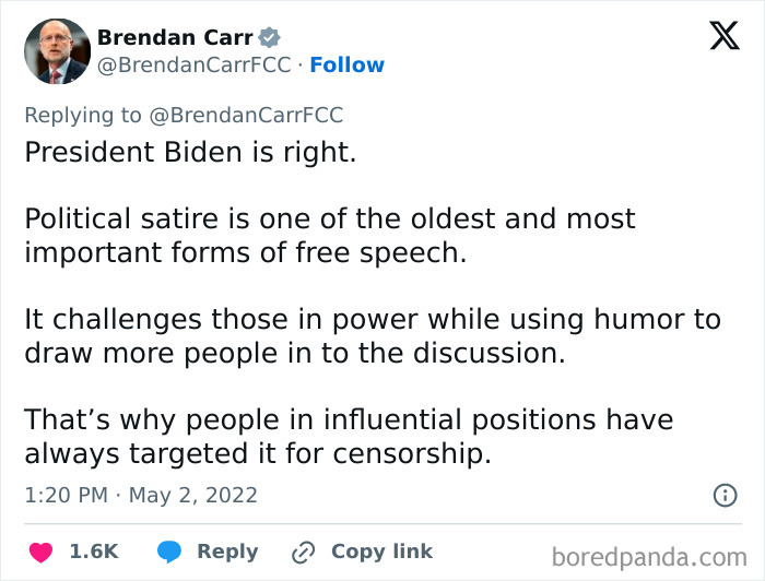 Aged like wine - screenshot of verified social post calling political satire an essential form of free speech