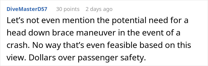 Reddit comment criticizes cramped sardine can seating on new planes, warns safety compromised for dollars.