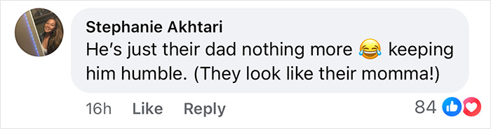 Social media comment reacting with humor to Matt Damon's teen daughter roasting his red carpet pose.