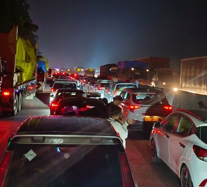 Heavy night traffic congestion with multiple cars and trucks on a highway in cities with the worst traffic worldwide