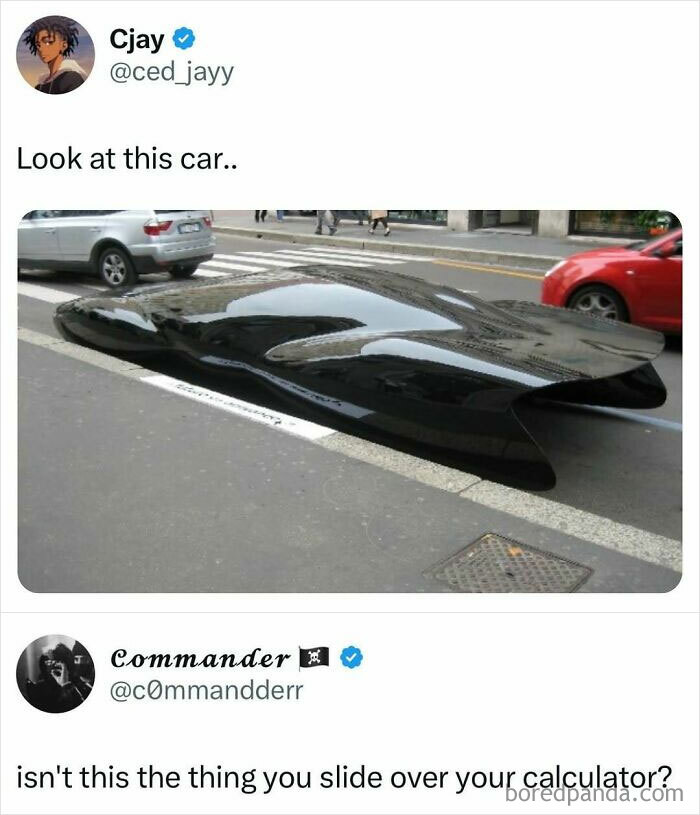Futuristic black car parked on the street featured in popular internet posts making scrolling more enjoyable.