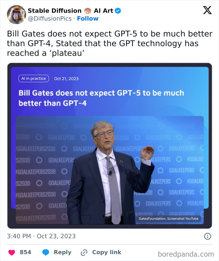 Screenshot of a man in a suit speaking at a conference with GPT headline, posts aged like wine