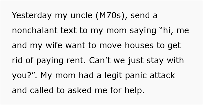 Text of a message from an entitled uncle expecting niece to be his retirement plan, causing family tension.