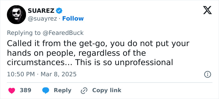 Tweet by user SUAREZ criticizing unprofessional behavior of Maryland hairstylist dragging teen client by her hair in viral video.