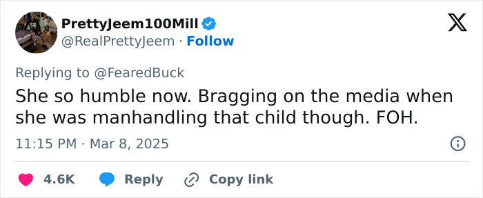 Screenshot of a tweet reacting to a Maryland hairstylist dragging a teen client through salon by her hair in a viral video.