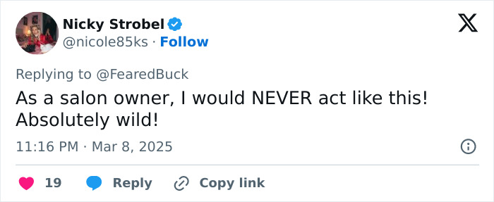 Tweet from a salon owner reacting to a viral video involving a Maryland hairstylist dragging a teen client by her hair.