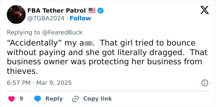 Tweet discussing a Maryland hairstylist dragging a teen client by her hair during a salon incident.