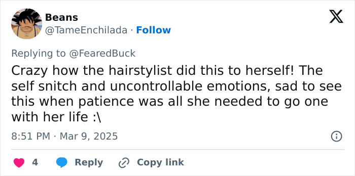 Tweet discussing the Maryland hairstylist’s fate after dragging teen client by her hair in a viral salon video.