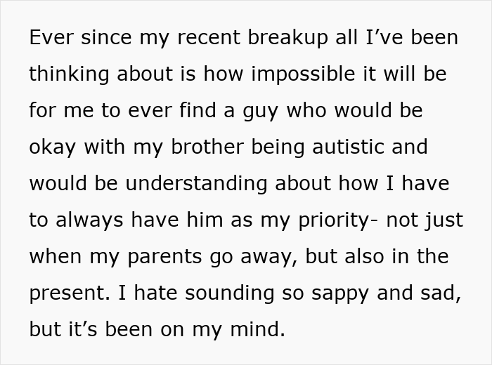 Alt text: Personal reflection on challenges of caring for autistic brother while balancing love and school priorities.