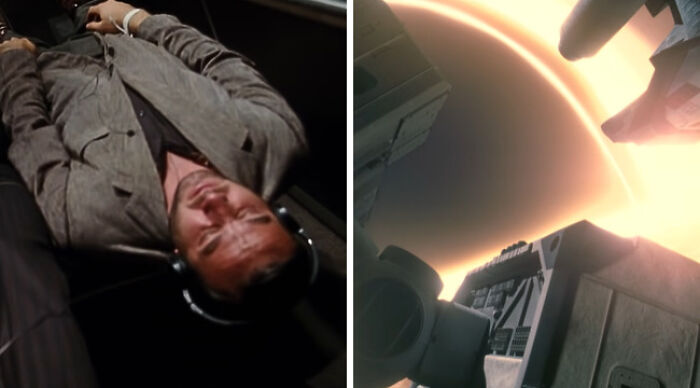 Man reclined with headphones beside a spacecraft and glowing planet in split image — Would You Rather theme