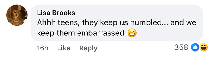 Comment from Lisa Brooks about teens keeping parents humbled and embarrassed, related to Matt Damon's teen daughter roasting his red carpet pose.