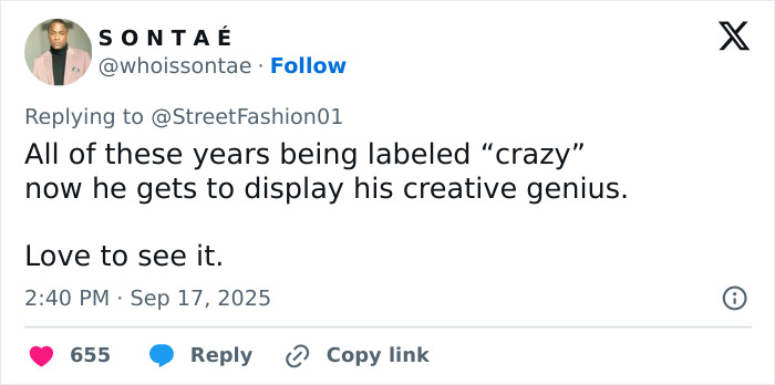 Social media comment praising creative genius amid Black Brooklyn Beckham and Jaden Smith Christian Louboutin collection debate. Social media comment praising creative genius amid Black Brooklyn Beckham and Jaden Smith Christian Louboutin collection debate.