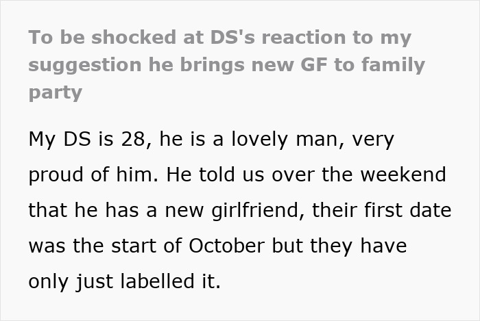 Mother inviting son&rsquo;s girlfriend to family party, son reacts as if mom rushed a proposal unexpectedly.