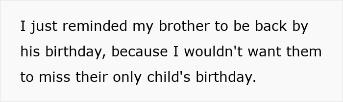 Text on screen showing a stressed mom of 6 reminding her brother to be back by his child's birthday while babysitting.